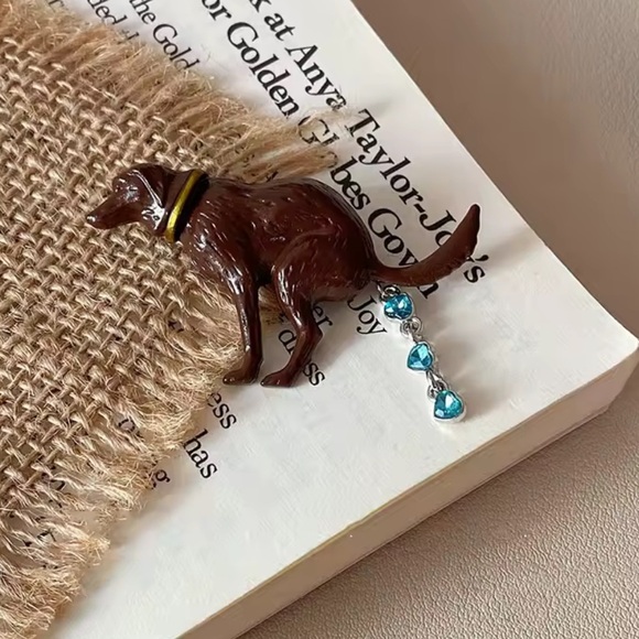 Pooping Dog Brooch with Blue Accents - Picture 4 of 7